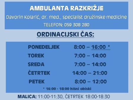 Ambulanta in lekarna Razkrižje – obvestilo